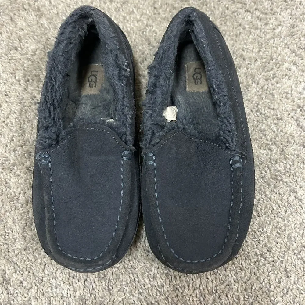 UGG Ascot Slipper Kid's 2 Blue Fur‎ Lined Suede Slip On